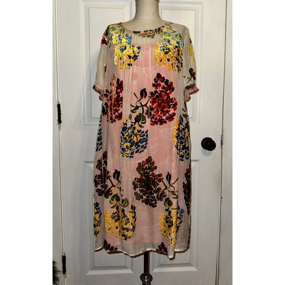 Anthropologie Maeve Burn Out Velvet Flower Market Dress Shift Size L Large